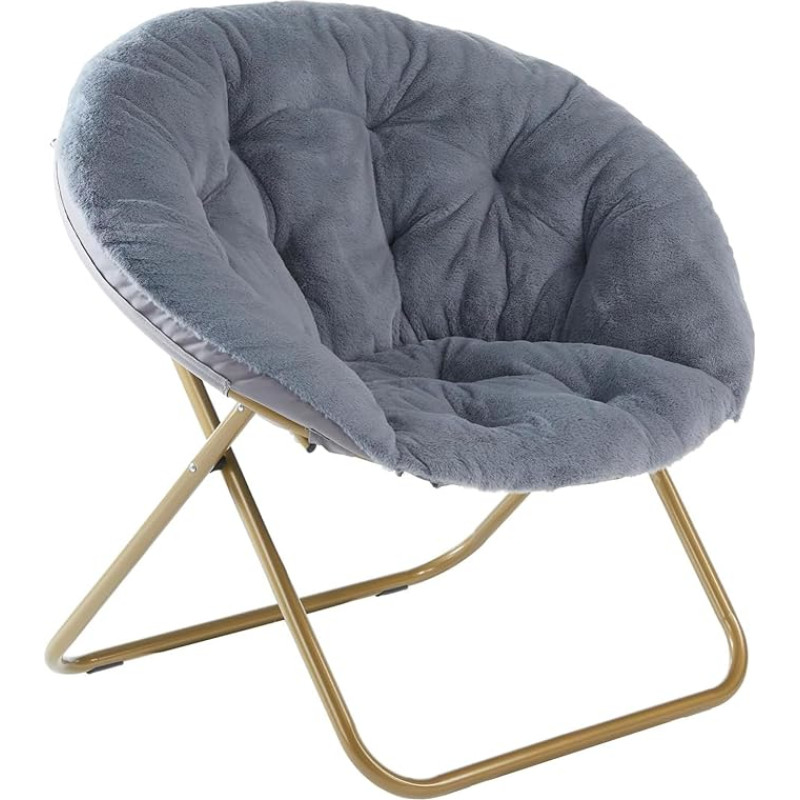Sweetcrispy Comfortable Saucer Chairs, Folding Cozy Faux Fur Living Room Reading Chair with Soft Thick Padded Seat and Metal Frame Modern Style Bedroom Home for