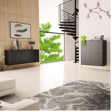 Lomadox Living Room Set 2-Piece Living Room Cabinet Living Room Furniture Living Room Cabinets Modern in Black Matt with Milled Fronts