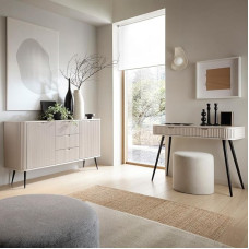 Lomadox Living Room Set Modern Cashmere Beige with Grooved Grooved Sideboard Console Table Feet Metal in Black