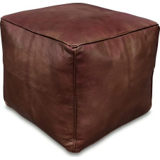 See the Good Square Leather Pouf - Handmade - Supplied Filled - Ottoman Bean Bag Footstool (Brown)
