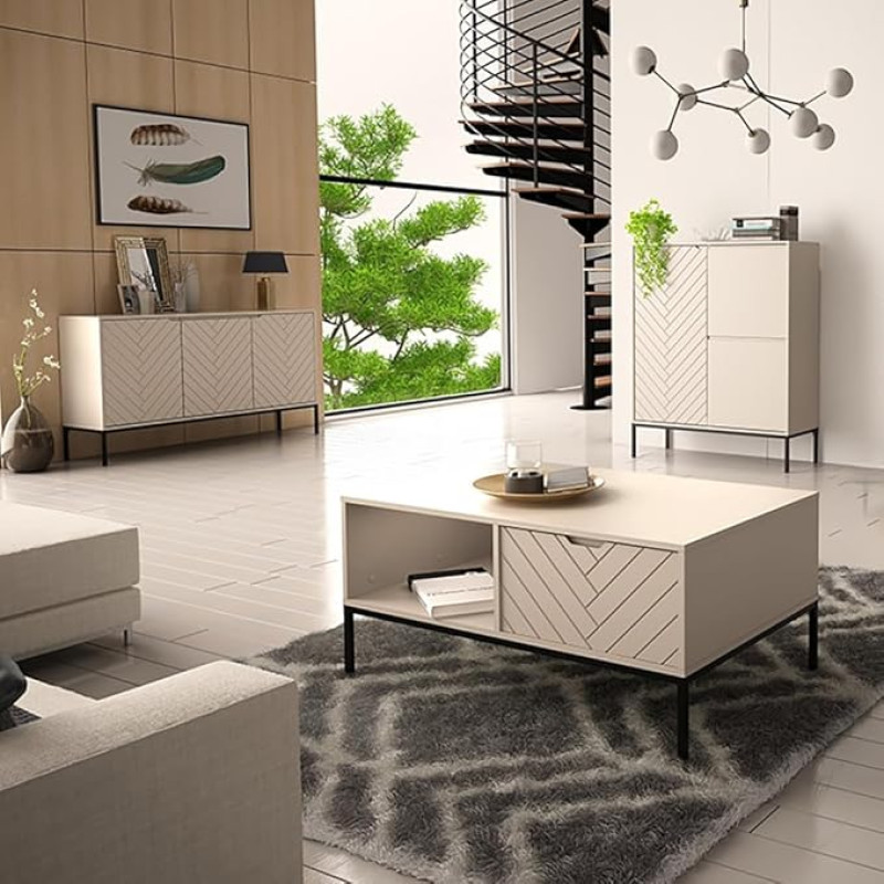 Lomadox Living Room Set 3-Piece Living Room Cabinet Living Room Furniture Living Room Cabinets Modern in Cashmere with Milled Fronts