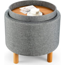 COSTWAY Stool with Storage Space, Round Footstool with Removable Lid, Padded Makeup Stool up to 150 kg, Ottoman Upholstered Stool Modern for Living Room, Bedroom (Grey)