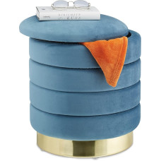Relaxdays Velvet Stool with Storage Space, Round, Velvet Stool, Elegant Upholstered Stool, H x D: 43.5 x 39 cm, Petrol/Gold
