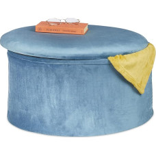Relaxdays Storage Stool Velvet Foldable Padded Storage Stool Round Velvet Stool H 31 x D 57 cm Petrol