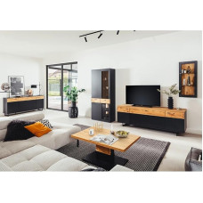 Lomadox Living Room Complete Set in Black / Grey with Wild Oak Solid Oiled