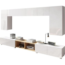 All4All Calabra Wall Unit 23-300 x 117 x 32 cm - 4 Colours - Modern Hanging TV Set - Push-to-Open - Living Room Furniture without Handles - Cabinet Wall - TV - Benches - Lowboards (White High Gloss +