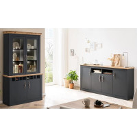 Lomadox Living Room Country House Furniture Set in Anthracite with Wotan Oak Nb. Includes Lighting