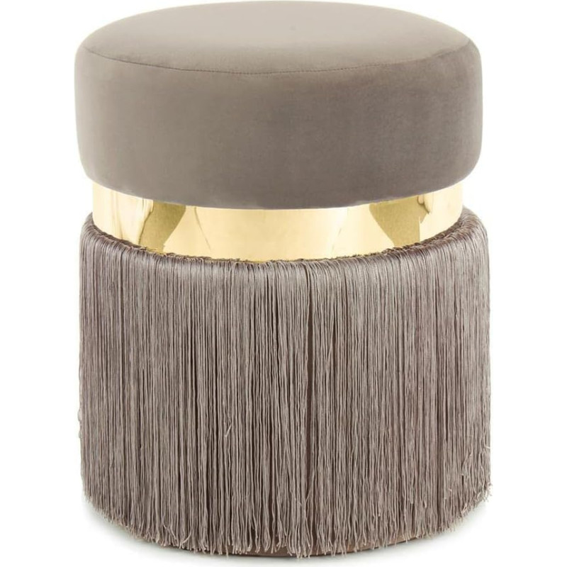 Qiyano Round Stool with Velvety Soft Fabric Cover and Trendy Fringes Elegant Metal Ring in the Middle Pouf Decoration Seating Furniture Bedroom Living Room Wardrobe Colour: Taupe