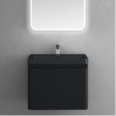 doporro Ancona Vanity Unit with Cabinet Wall Mounted in Matt Black 60 x 42 x 50 cm Includes Cast Mineral Sink