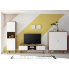 Scandic III Wall Unit, Oak Riviera NB/Matte White, Set of 3, 337 (317) x 197 x 40 cm, Living Room Wall, Living Room Furniture, Furniture