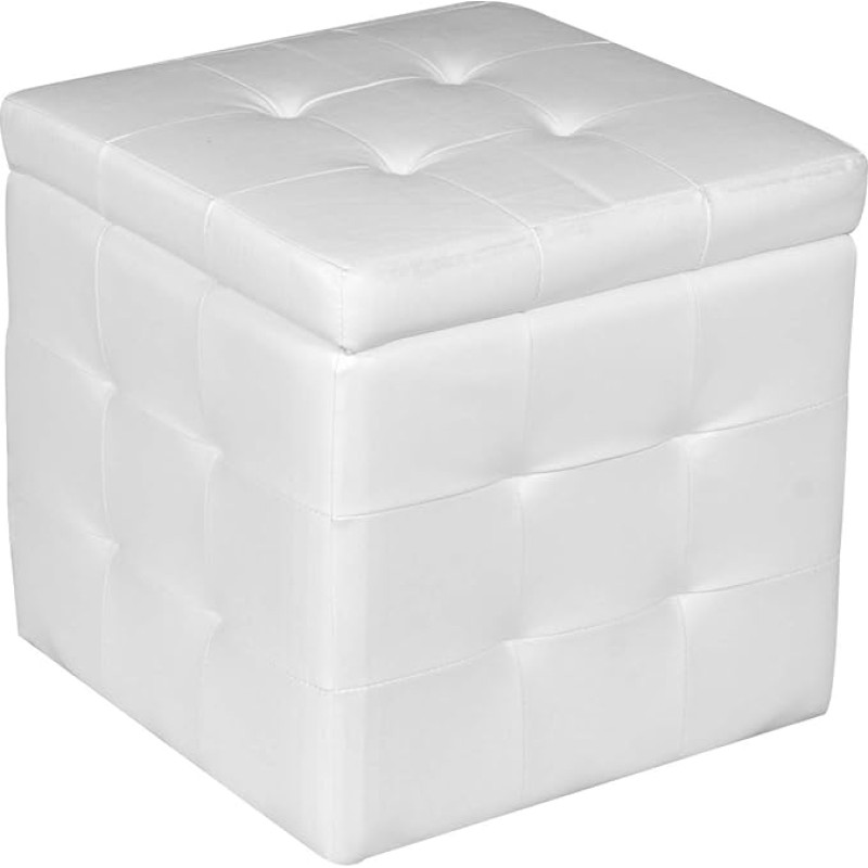 Dmora Pouffe Container in Faux Leather, White, 45 x 47 x 45 cm