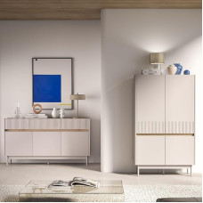 Lomadox Wohnmöbel-Set in Kaschmir matt mit Eiche Rillenoptik Sideboard & Highboard, modern, 2-teilig