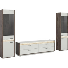 xonox.home Wohnen Falcona 3-Piece Set Living Combination Furniture Set Front Light Grey Nb. Body Nox Oak Dark Nb.
