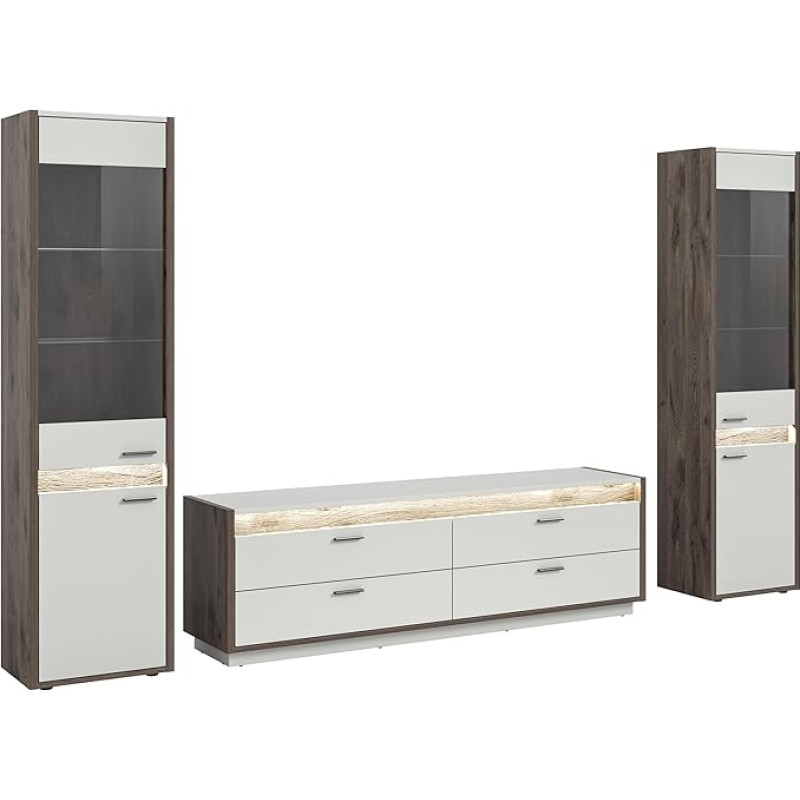 xonox.home Wohnen Falcona 3-Piece Set Living Combination Furniture Set Front Light Grey Nb. Body Nox Oak Dark Nb.