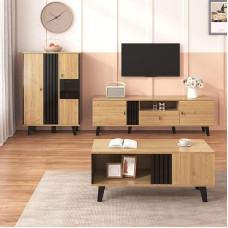 BNUZ Wohnzimmermöbel Set 3-teilig, (Couchtisch,TV-Schrank, Sideboard), Modernes Design in Holz und Schwarz – Viel Stauraum