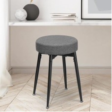 FLYZC 360° Rotating Makeup Stool Makeup Chair Stool for Makeup Room Round Linen Makeup Stool Modern Small Ottoman Footrest Bench with Metal Legs for Living Room Bedroom Grey