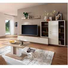 Home Furniture Set Oak White 4-Piece Modern Wall Unit 1 Wall Shelf 1 Lowboard 1 Highboard 1 Coffee Table