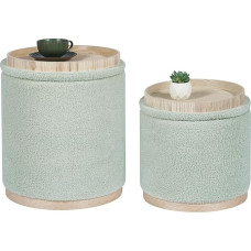 PINPLUS Round Ottoman with Storage Space, Set of 2, Storage Ottoman with Tray, Boucle Ottoman Storage Cube, Modern Multifunctional Footrest Stool for Bedroom, Living Room, Dorm (Green