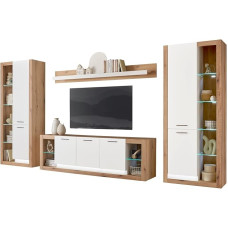 Furn.Design Rivian Wall Unit in Matt White and Evoke Oak Living Combination Set of 4 398 cm