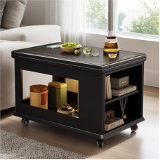 Couchtisch aus Holz mit Rädern, klappbare Esstische mit verstecktem Stauraum, seitliches Zentrum für Wohnzimmer, Rezeption, Zuhause, Wohnung, Büro, kleine Räume (schwarz)