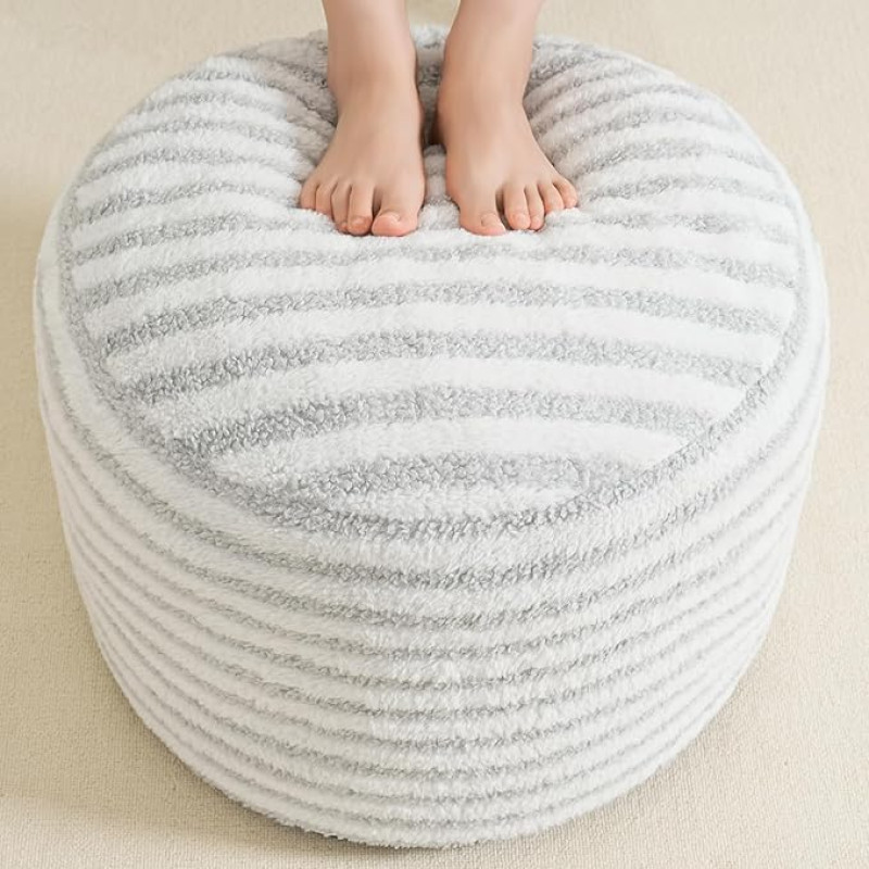 Homlazeezy Runder Sitzhocker aus Kunstfell, 50,8 x 38,1 cm, Grau und Weiß