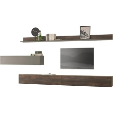 Furn.Design Wall Unit in Thermal Oak and Grey, 5-Piece Combination 380 x 180 cm, Piano