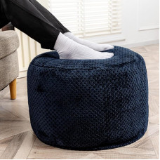 Footstool Filled Round Boho Comfortable Footstool Floor Cushion Ottoman Navy 18 x 18 x 14 Inch