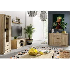 Home Furniture Set 4-Piece Brown Sonoma Oak Wall Board Lowboard Display Cabinet Sideboard