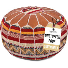Marrakesh Gallery Unfilled Genuine Leather Cover - Handmade Moroccan Leather Pouf - Round Boho Pouf - Durable Leather Pouf for Home and Garden