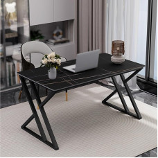 ZDFTGKM Schreibtisch aus Schieferstein, rechteckig, für Zuhause, moderner Schreibtisch mit Metallbeinen, Gaming-Tisch, geeignet für Schlafzimmer, Arbeitszimmer, Büro. (Stil H, 120 x 60 x 75 cm)