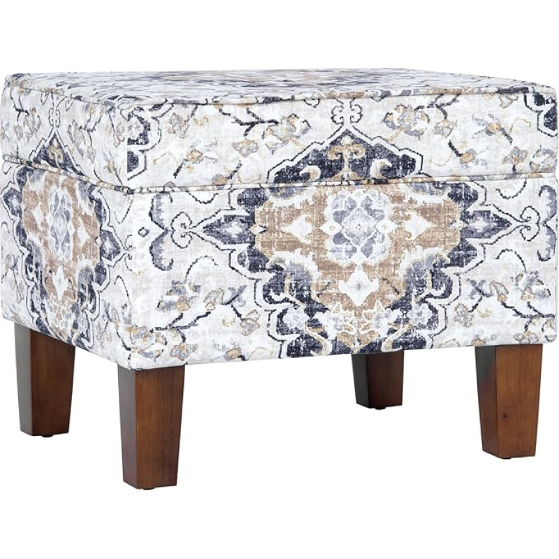 HomePop Home Decor | K7646-A862 | Upholstered Modern Rectangular Ottoman with Hinged Lid Ottoman with Storage Space for Living Room and Bedroom, Antique Ebony, Cream