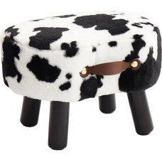 Small Footstool with Handle, Velvet Ottoman Footrest with Padded Seat, Curved Footstool with Wooden Legs, Portable Footrest for Living Room, Bedroom, Entryway, Cow
