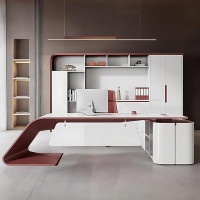 ZDFTGKM Executive Desk - Modern L Shape with Storage Desks for Home Office, Multifunctional Cable Box, Multilayer Solid Wood Shelves, Easy Installation (White, 110.2 inches)