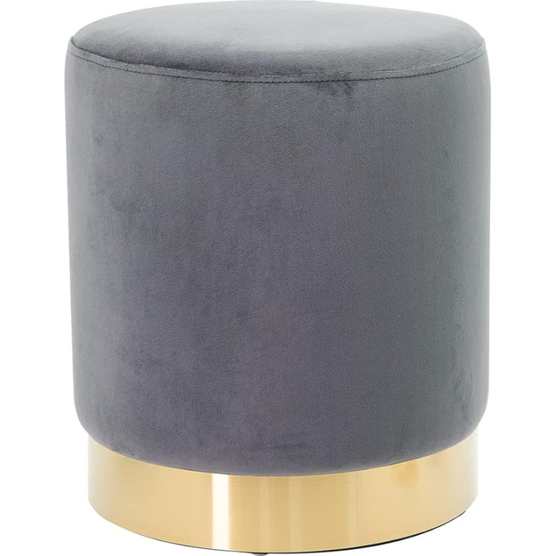 Shally Dogan Velvet Stool with Metal Base and MDF Structure Modern Design Cylindrical Footrest Round Stool with Soft Padded Seat Home Decor (Grey)