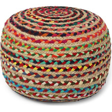 REDEARTH Round Pouf Ottoman - Braided Boho Pouf Home Decor Sitting Round Footrest for Living Room Bedroom Kids Room Lounge; Jute and Cotton (19.5 x 19.5 x 14 inches