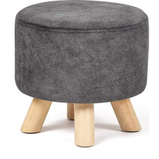 Homebeez Round Small Velvet Ottoman With Footrest Padded Extra Seat (Grey Fabric)