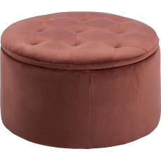 AC Design Furniture Rocco Round Ottoman, H: 35 x W: 60 x D: 60 cm, Diameter: 60 cm, Coral, Fabric, Pack of 1