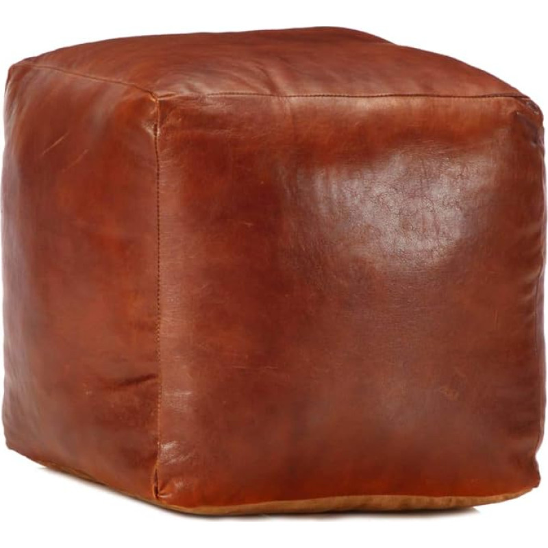 Festnight Leather Seat Pouf, Decorative Stool, Seat Pouf for Living Room, Bedroom, Light Brown, 40 x 40 x 40 cm, Genuine Goatskin Leather