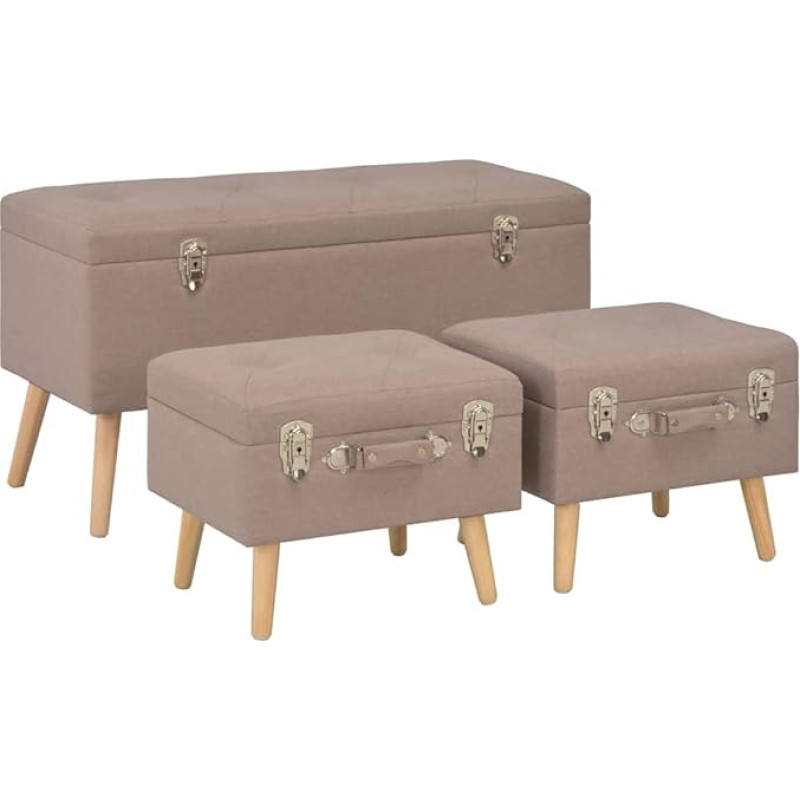vidaXL 3 x Stools with Storage Space, Ottoman, Upholstered Stool, Seat Bench, Hallway Bench, Pouf, Footstool, Ottoman, Brown Fabric