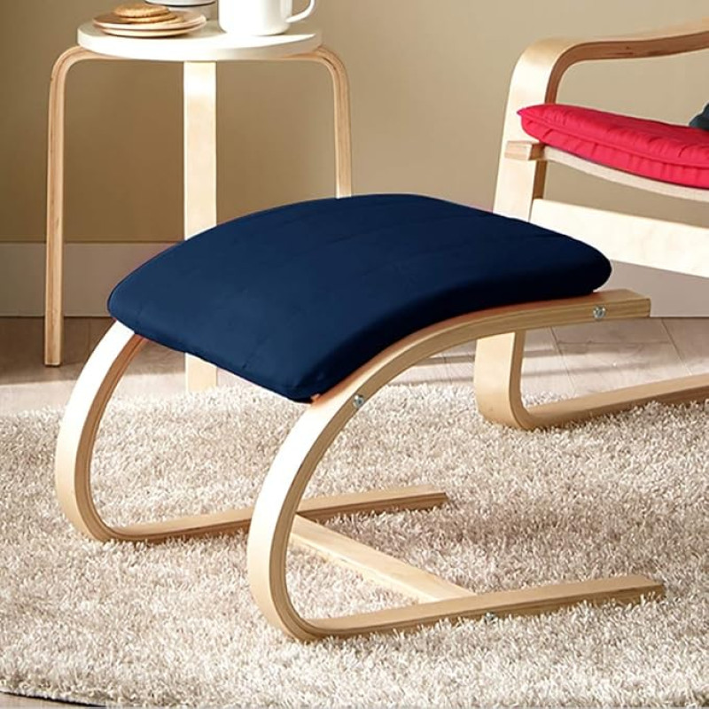 Stool Solid Wood C Footstool with Removable Padded Ergonomic Design Ottoman Shoe Bench Creative Fashion Leisure Stool Sofa Stool (Color : Dark Blue)