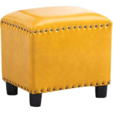 HM&DX Square Leather Ottoman Footstool, Retro Padded Rivets Footstool Stool Solid Wood Shoe Change Stool Seat Yellow L