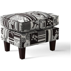 SalesFever® Black and White Colonial Style Stool 100% Polyester Patchwork Heavy Duty Comfortable Comfort 64 x 48 x 48 cm