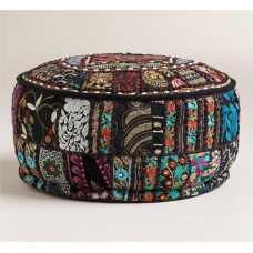 Bohemian Patch Work Ottoman Cover,Traditional Vintage Indian Pouf Floor/Foot Stool, Christmas Decorative Chair Cover,100% Cotton Art Decor. Cover Only