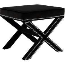 Meridian Furniture Nixon Collection Modern | Modern Velvet Upholstered Ottoman / Bench with X-Leg Design, Deep Button Carpeting and Solid Wood Frame, Black, 20.5