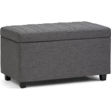 Simpli Home AXCOT-259-SGL Darcy 34 Inch Wide Contemporary Storage Ottoman in Slate Grey Linen Look Fabric