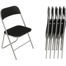 HAEST - Folding Chairs, Set of 6, Padded Folding Chairs with Metal Frame and Faux Leather, Space-Saving, Maximum Load 150 kg, Ideal as Kitchen Chairs & Garden Chairs, Silver/Black