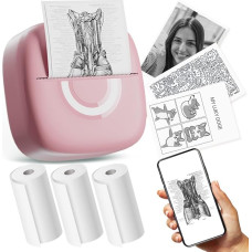 cabaro Mini Printer kleebis Printer Photo Printer koos 3 rulliga Bluetooth termoprinteriga õppimiseks, õppemärkmete, anatoomiliste diagrammide, fotode jaoks