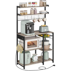 VASAGLE KKS031K12 Köögiriiul, pistikupesadega seisev riiul, kohvipult, pagaririiul, 8 S-konksu, korviga, maitseaineriiul, 40 x 90 x 165,5 cm, Greige Mottled Ink Must