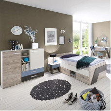 Lomadox laste toakomplekt, liivapuust valge, lava sinine, 90 x 200 cm mööblivoodi, kirjutuslaud, öökapp, öökapp