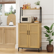 Lifewit 126 cm köögikapis hoiukapp rotangist ustega ja reguleeritavate riiulitega, mikrolaineahju stendikohvik kapp söögituppa, elutuppa, naturaalne
